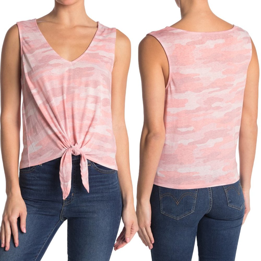 LUCKY Pink Tie Front Sleeveless Tank Top Camo inspired